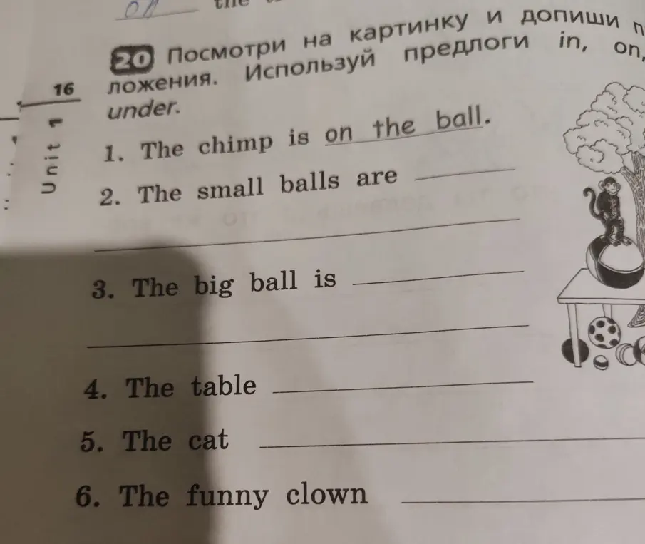 Посмотри на картинку и допиши предложения. Используй предлоги in, on, under.