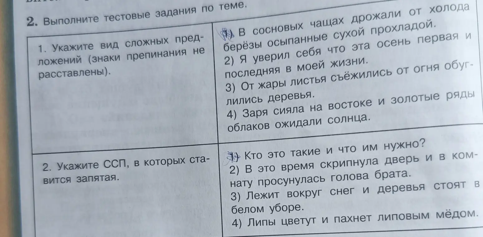 Укажи вид сложных предложений (знаки препинания не расставлены) и ССП, в которых ставится запятая.