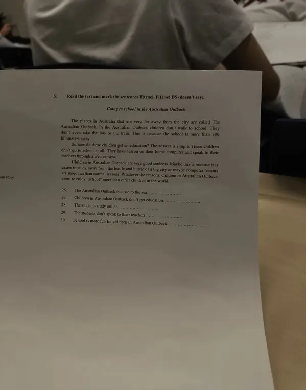 Прочитай текст и отметь предложения T(true), F(false) или DS (doesn't say).
