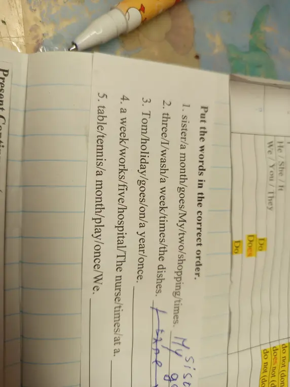 Расставь слова в правильном порядке.