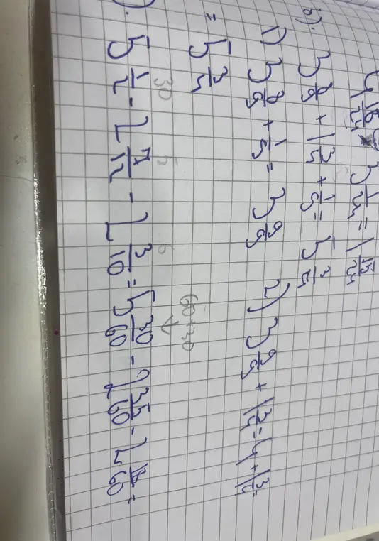 Вычисли выражения с дробями: a) $5 \frac{3}{8} + 1 \frac{5}{12}$; b) $5 \frac{1}{2} - 1 \frac{7}{12}$