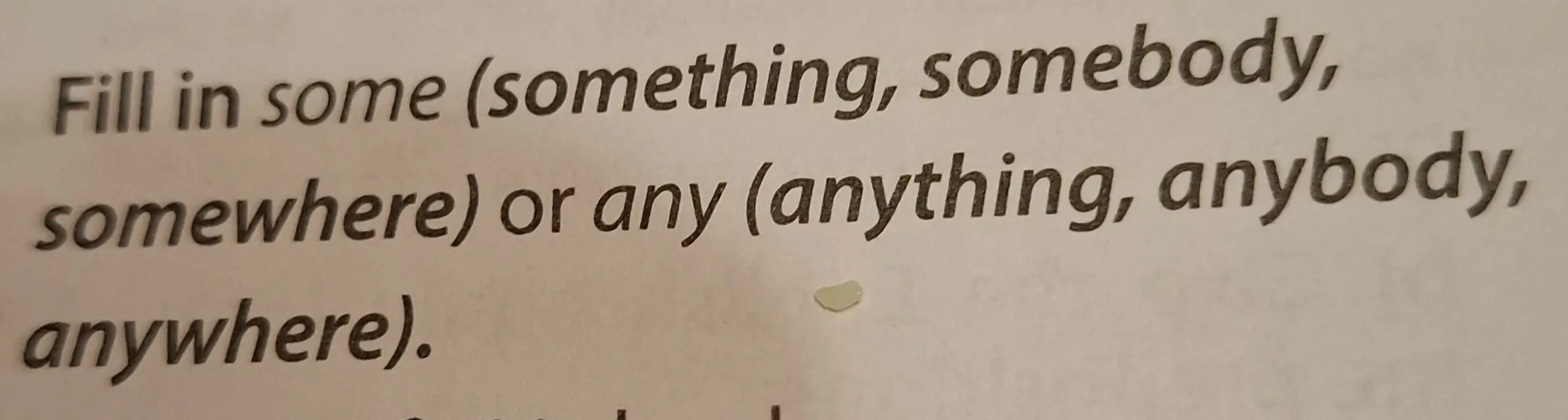 Вставь слова some (something, somebody, somewhere) или any (anything, anybody, anywhere) в пропуски.
