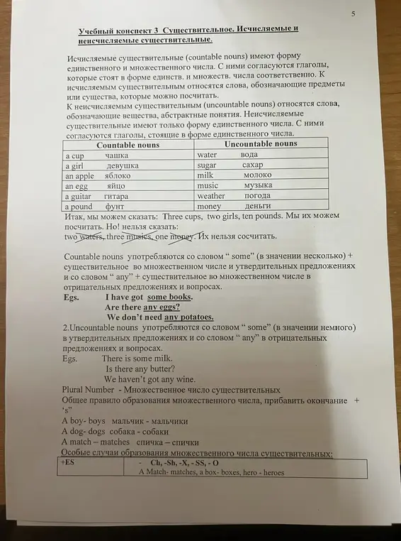 Объясни тему об исчисляемых и неисчисляемых существительных в английском языке.