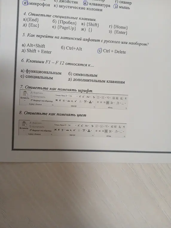Ответь на вопросы про специальные клавиши, переключение языка, клавиши F1-F12, как поменять шрифт и цвет.
