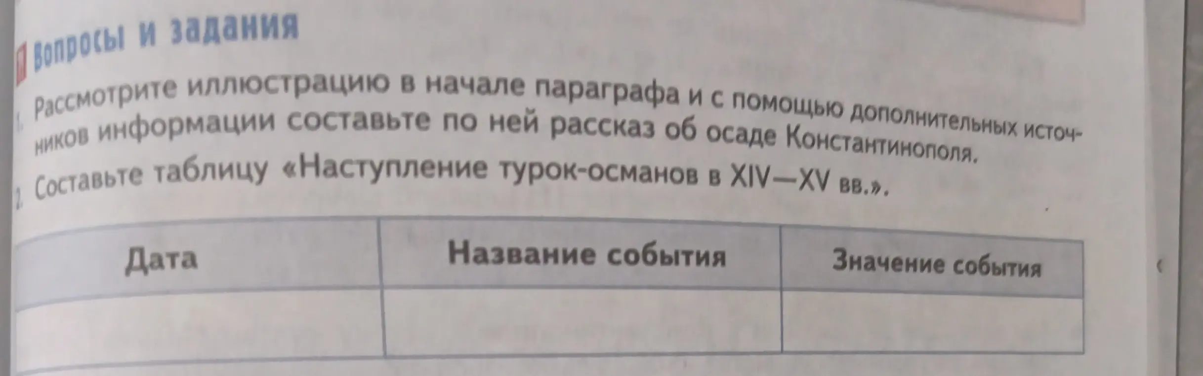 Составь таблицу «Наступление турок-османов в XIV-XV вв.».