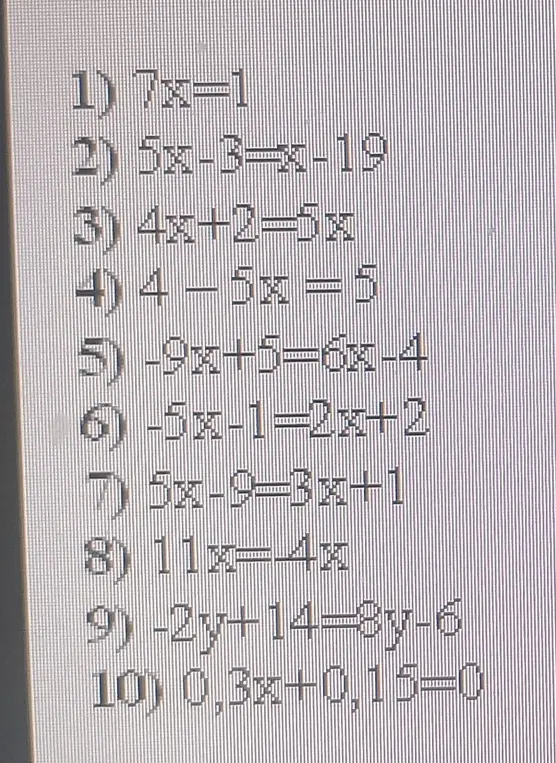 Реши уравнения: 1) 7x=1