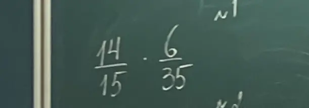 Выполни умножение дробей 14/15 и 6/35.