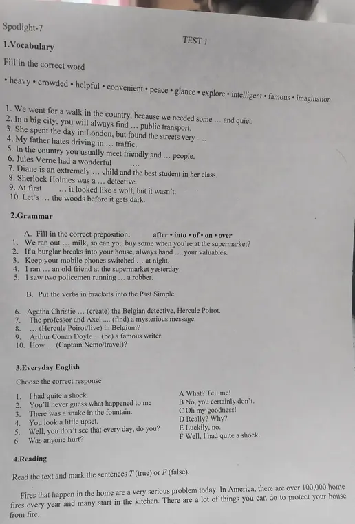Заполни пропуски словами, вставь предлоги, поставь глаголы в Past Simple, выбери правильный ответ и отметь предложения T (истина) или F (ложь).