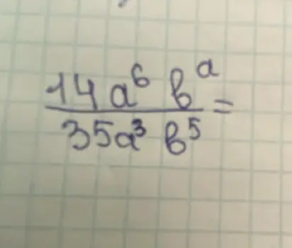 Упрости выражение 14a⁶bᵃ/35a³b⁵