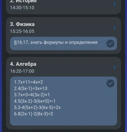 Реши уравнения: 1) 1.7x+11=4x+2, 2) 2.4(5x-1)=3x+13, 3) 7x+3=4(3x-2)+1, 4) 5(3x-2)-3(6x+5)=-1, 5) 3-4(5x+2)-3(6x-5)=2x, 6) 8(2x-1)-2(8x-3)=2