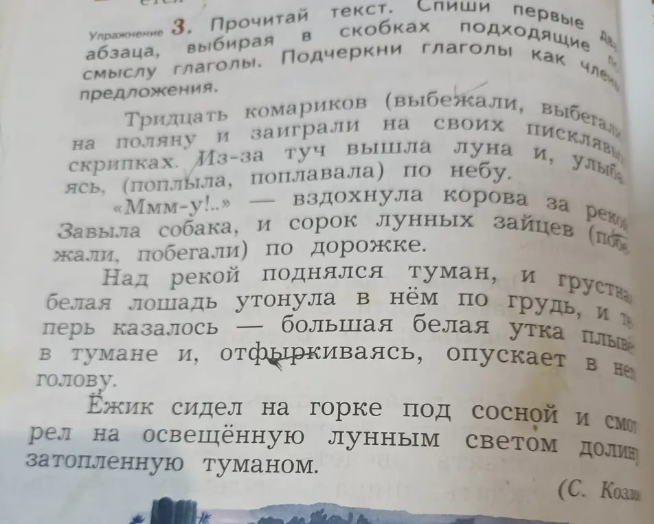 Спиши первые два абзаца, выбирая в скобках подходящие по смыслу глаголы. Подчеркни глаголы как члены предложения.