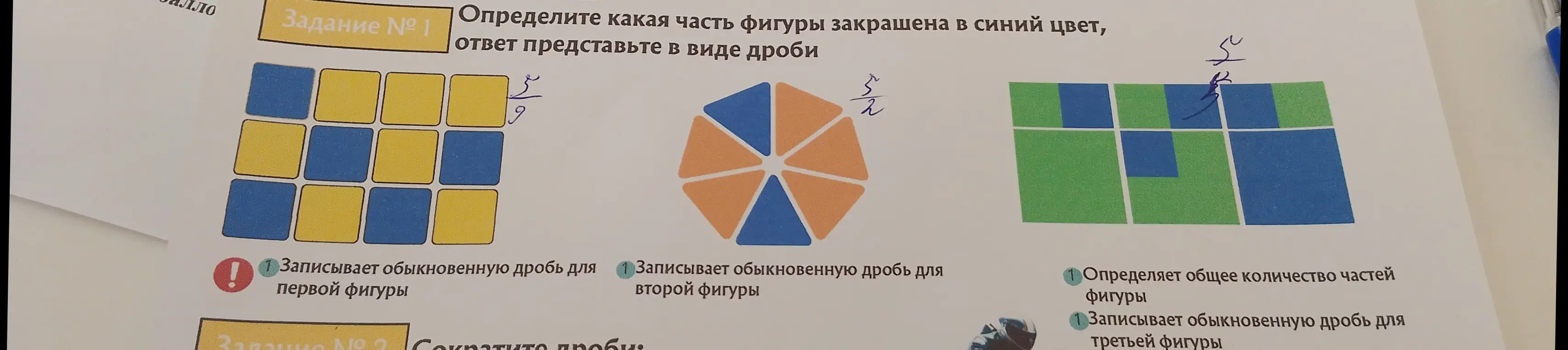 Определи какая часть фигуры закрашена в синий цвет и представь ответ в виде дроби.