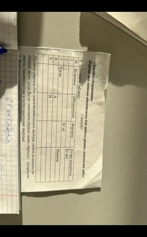 Заполни таблицу по физике: величины, обозначения, формулы и единицы измерения.