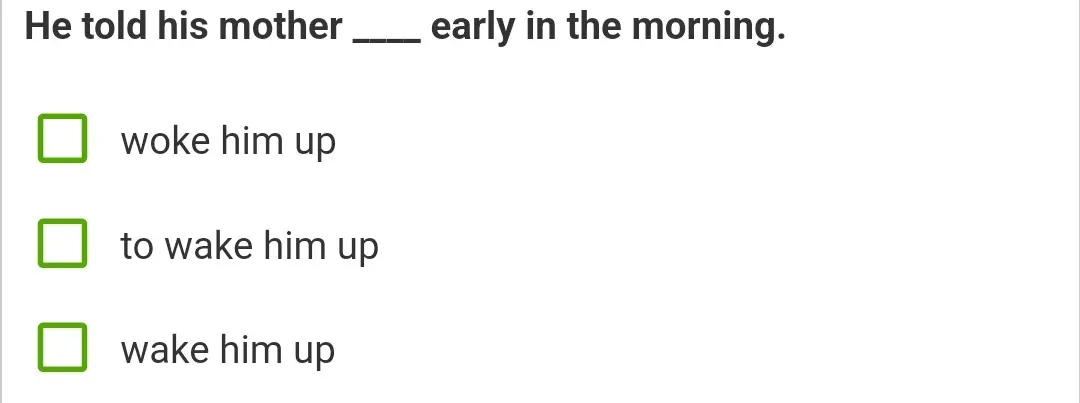 Вставь подходящую форму глагола в предложении 'He told his mother ___ early in the morning'.