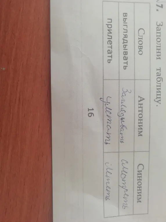 Заполни таблицу, подобрав антонимы и синонимы к словам.