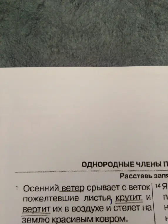 Расставь запятые в предложении про осенний ветер и листья.