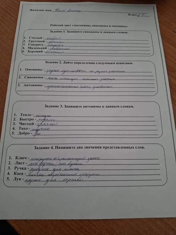 Запиши синонимы, дай определения понятиям, запиши антонимы и напиши два значения слов.