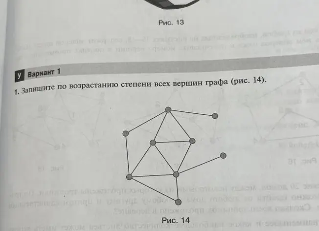 Запиши по возрастанию степени всех вершин графа (рис. 14).