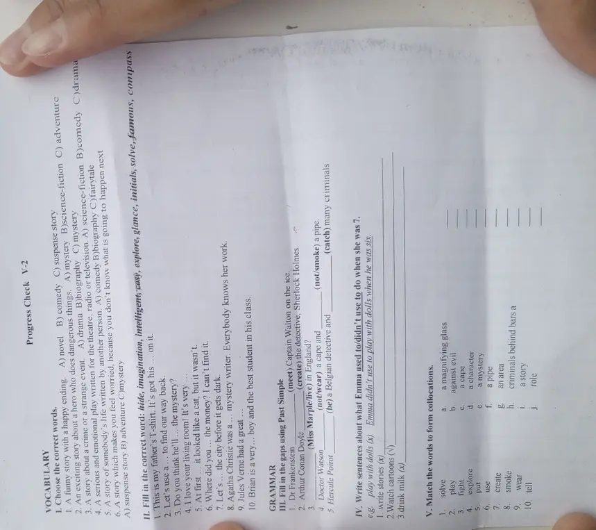 Выполни задания по английскому языку: выбери слова, заполни пропуски, заполни пропуски в Past Simple, составь предложения, сопоставь слова для образования словосочетаний