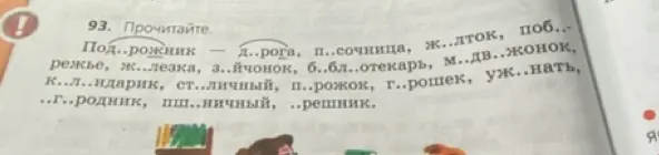 Прочитай слова и вставь пропущенные буквы.