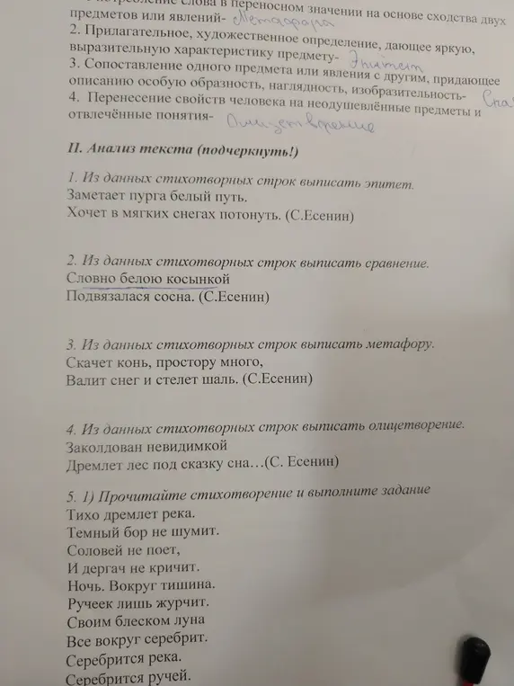 Из данных стихотворных строк выпиши эпитет, сравнение, метафору и олицетворение