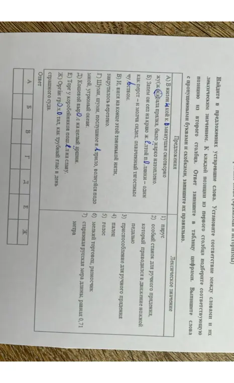 Найди в предложениях устаревшие слова, установи соответствие между словами и их лексическим значением.