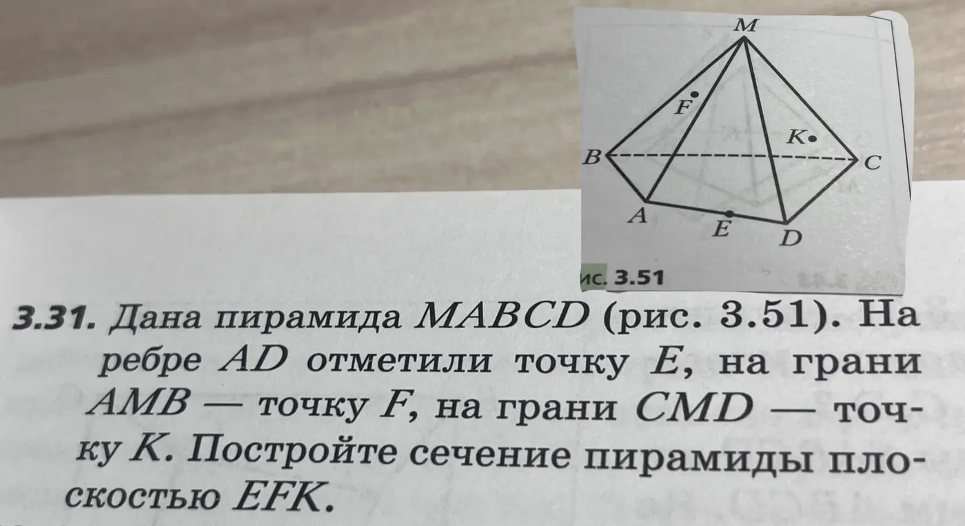 Построй сечение пирамиды плоскостью EFK.