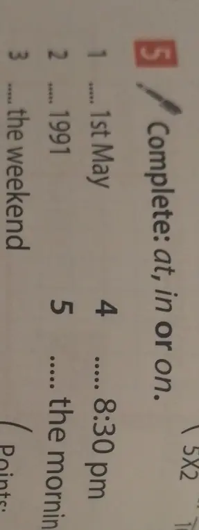 Вставь предлоги at, in или on.
