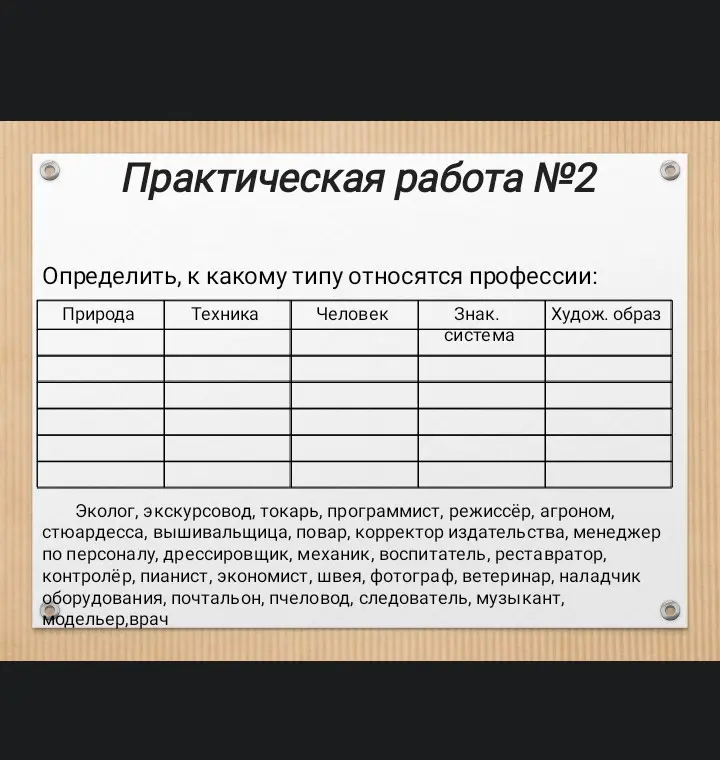 Определи, к какому типу относятся профессии.