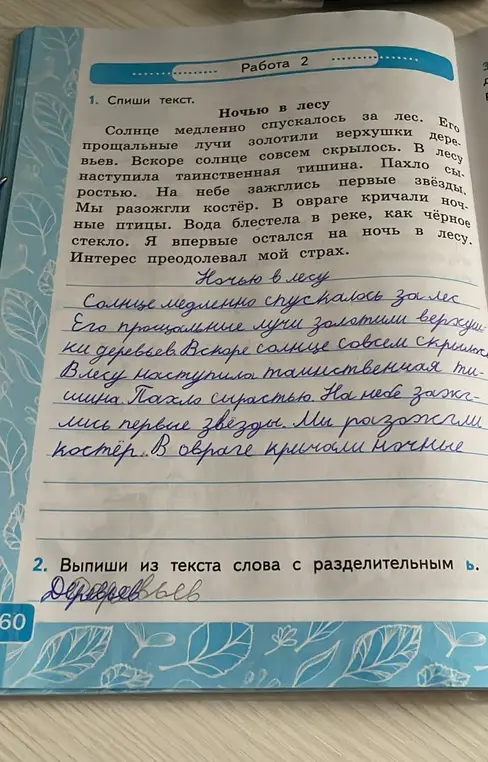 Спиши текст и выпиши из текста слова с разделительным ь.