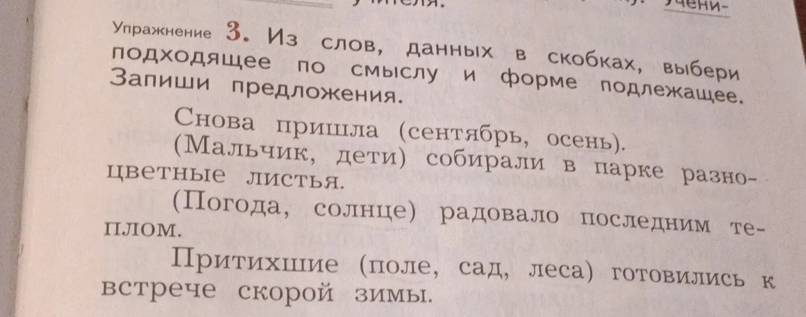 Выбери подходящее по смыслу и форме подлежащее и запиши предложения.