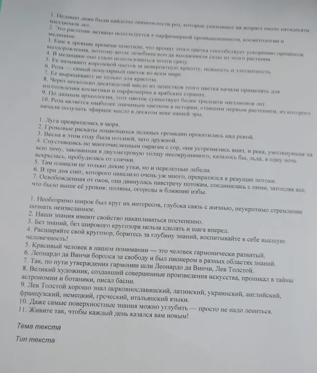 Определи тему текста и тип текста.