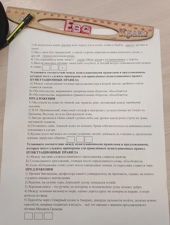 Установи соответствие между пунктуационными правилами и предложениями, которые могут служить примерами для приведённых пунктуационных правил.