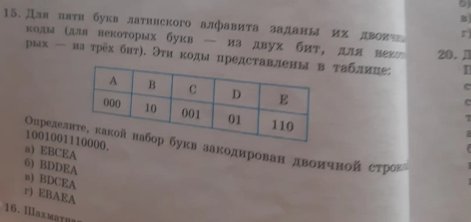 Определи, какой набор букв закодирован двоичной строкой 1001001110000.