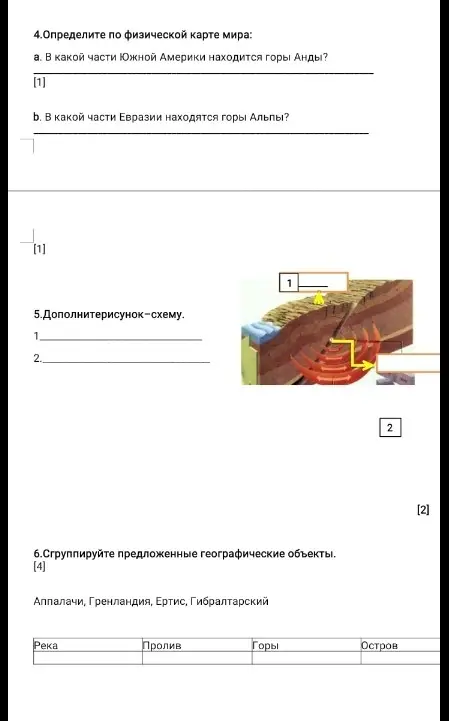 Определи по физической карте мира, в какой части Южной Америки находятся горы Анды.