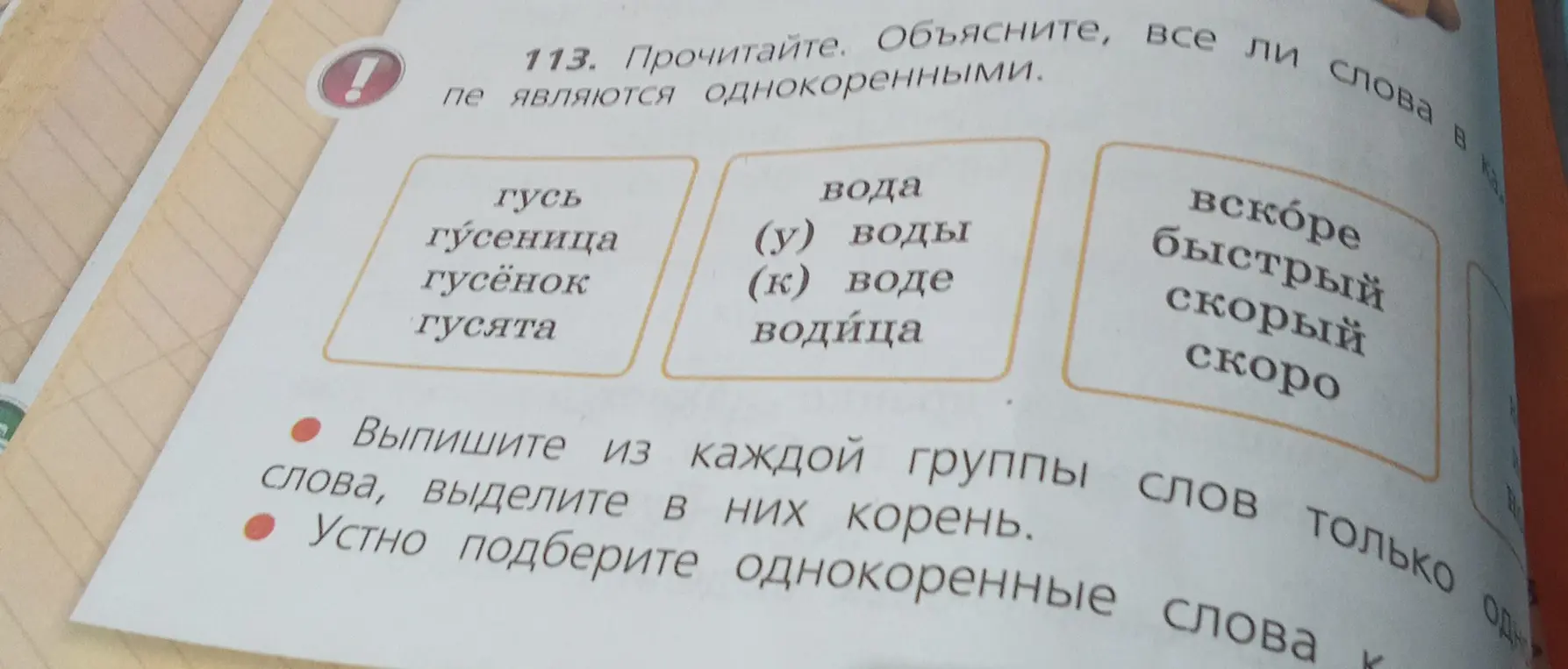Выпиши из каждой группы слов только одно слова, выдели в нём корень.
