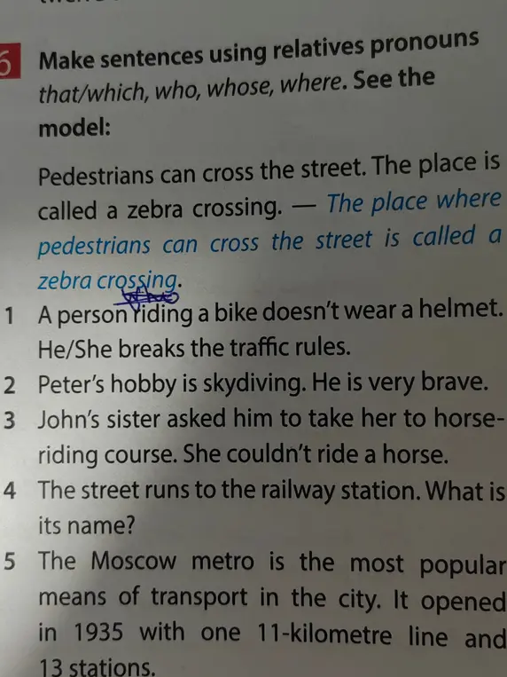 Составь предложения, используя относительные местоимения that/which, who, whose, where.
