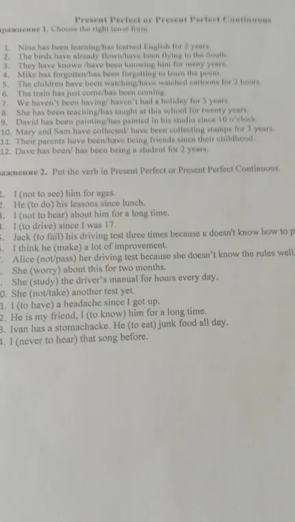 Выполни упражнения на Present Perfect и Present Perfect Continuous.