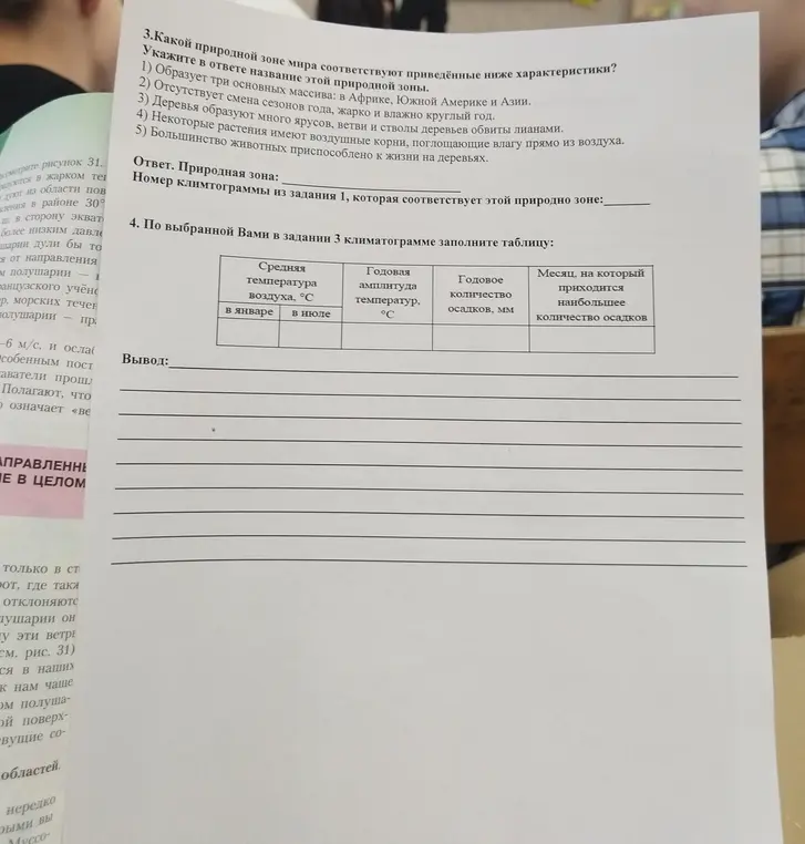 Определи, какой природной зоне соответствуют приведённые характеристики.