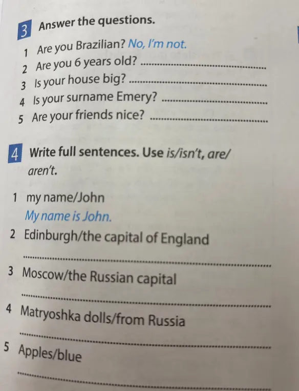 Ответь на вопросы и напиши полные предложения, используя is/isn't, are/aren't.