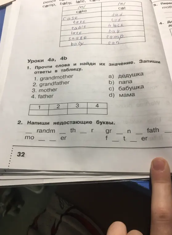 Прочти слова и найди их значение, запиши ответы в таблицу. Напиши недостающие буквы.