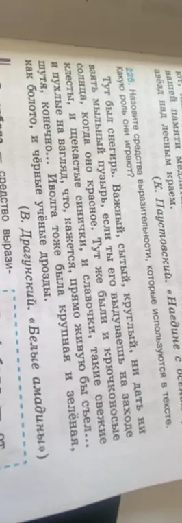 Назови средства выразительности, которые используются в тексте, и какую роль они играют.