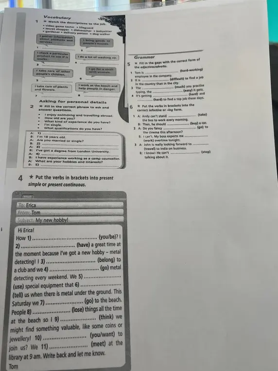 Заполни пропуски в упражнениях 2, 5, 6 и 4.