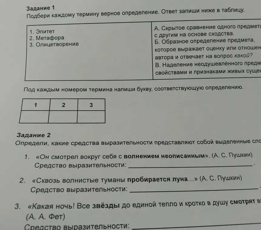 Подбери каждому термину верное определение и определи, какие средства выразительности представляют собой выделенные слова.