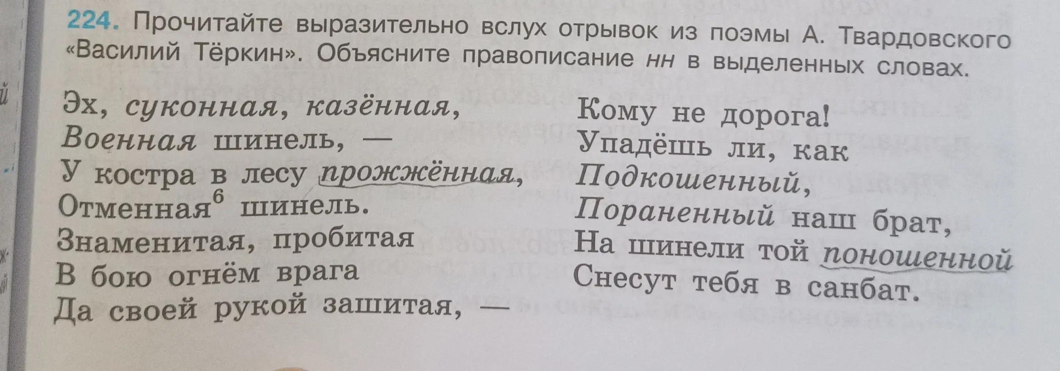 Объясни правописание НН в выделенных словах в отрывке из поэмы А. Твардовского "Василий Тёркин".