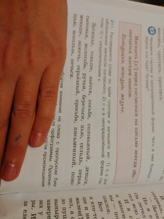 Распредели слова по трём группам: 1) с ь для обозначения мягкости согласного; 2) с ь в неопределённой форме глагола; 3) с разделительным ь.