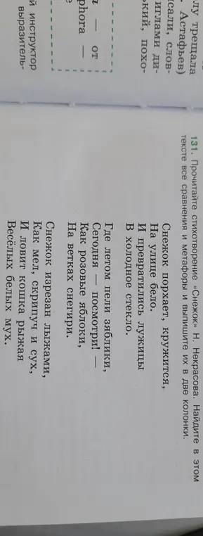 Найди в стихотворении «Снежок» Н. Некрасова сравнения и метафоры и выпиши их в две колонки.