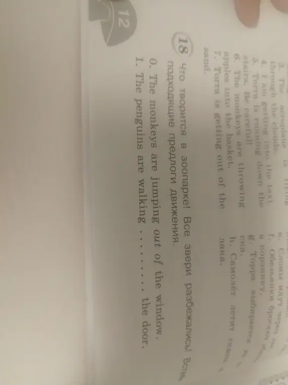 Вставь подходящие предлоги движения в предложениях про зоопарк.
