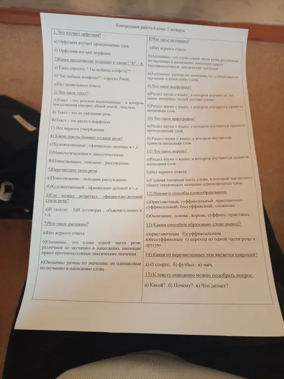 Ответь на вопросы контрольной работы 6 класса по русскому языку.