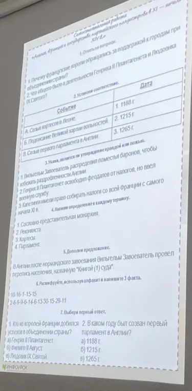Ответь на вопросы по истории: почему французские короли обращались за поддержкой к городам, что общего в деятельности Генриха II Плантагенета и Людовика IX Святого, укажи, являются ли утверждения правдой или ложью, напиши определение к каждому термину, дополни предложение, расшифруй и напиши 3 факта, выбери верный ответ.